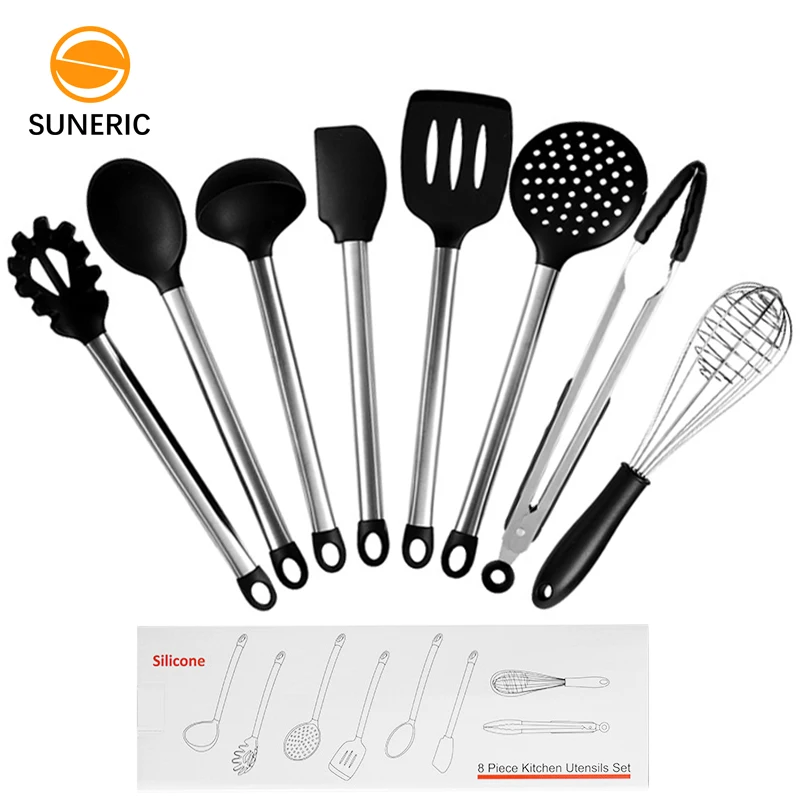 

Durable home silicone cooking utensils set stainless steel kitchen utensil, Black