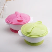 

BPA Free kids baby Food training feeding bowl Dishes with silicone suction Cup Lid and Temperature Sensing Spoon Tableware