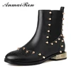 fashion studs rivets ladies leather women ankle boots