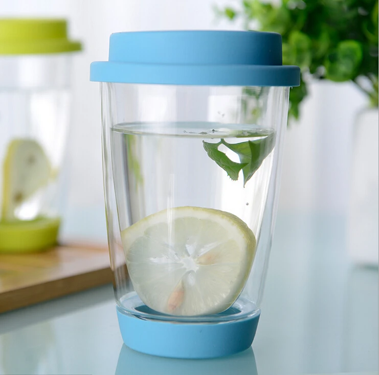 Kc1117 Premium Quality Double Wall Glass With Silicone Lid Bpafree