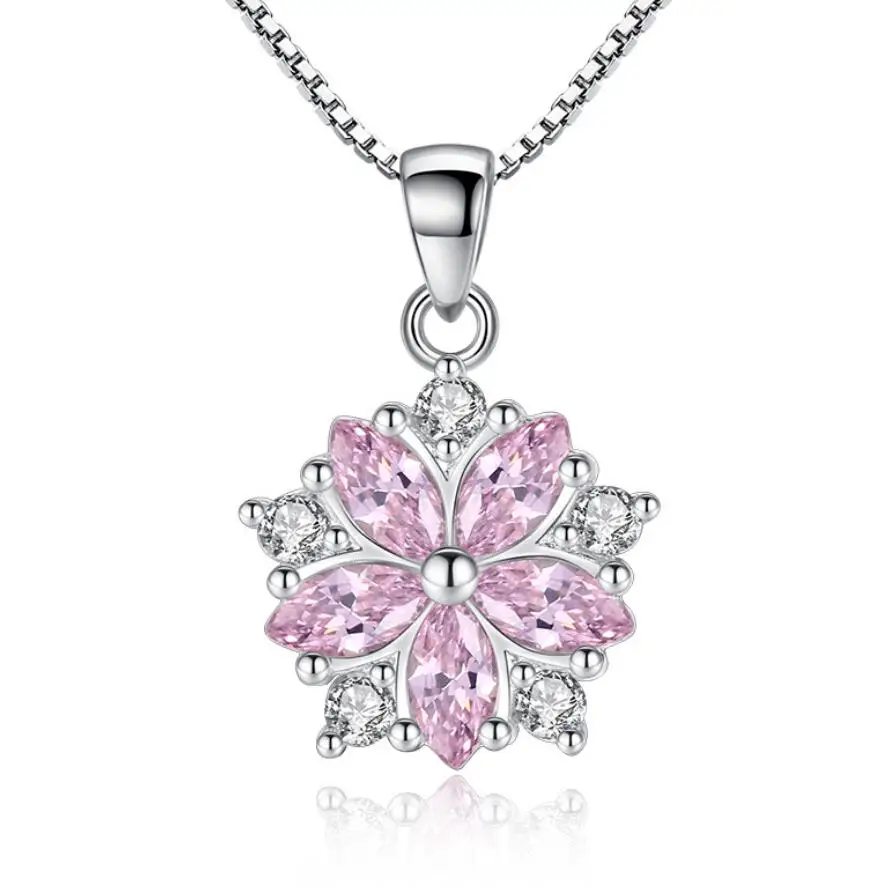 

Pink zircon cherry blossom pendant necklace flower necklace for women