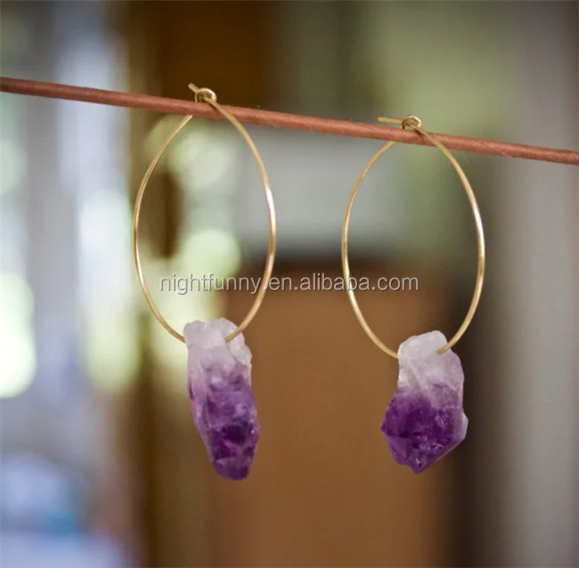 

Crystal Amethyst Geode Boho Earrings Jewelry, 12 Birthstone Raw Stone Earrings