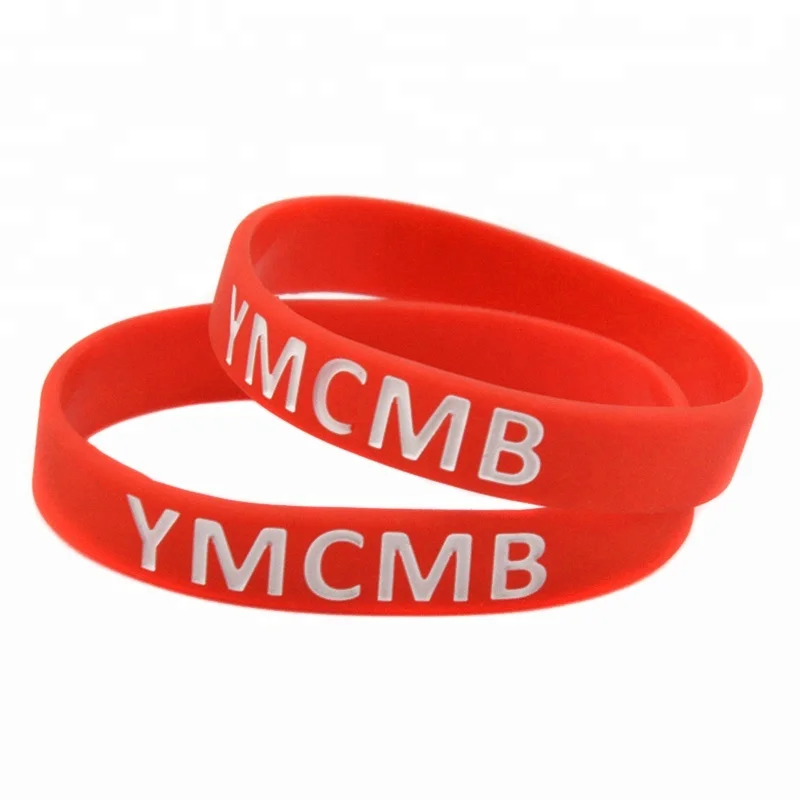 

50PCS Classic Decoration Motivational Bracelet YMCMB Silicone Rubber Wristband, Red and white