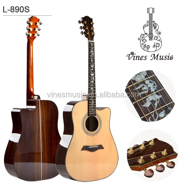 Custom Brand Solid Wood Acoustic Guitar With Neck Inlays Buy Solid