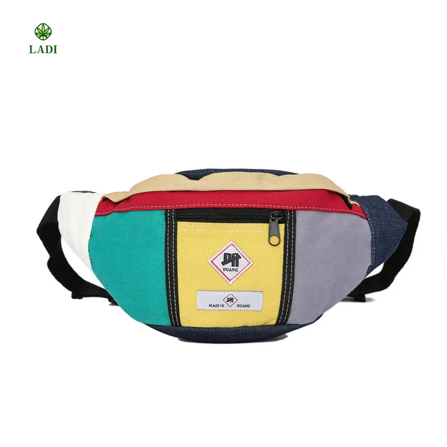 

New arrived Stitching color Canvas Fanny Pack Chest bag Phone Pouch Belly Bag