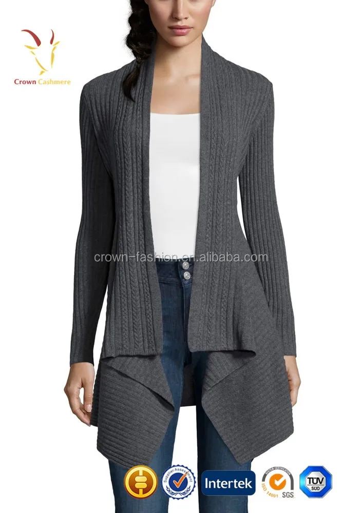 Ladies waterfall rib knitted cashmere cardigan sweater