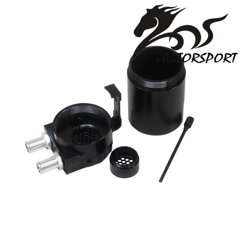 Black Baffled Aluminum Oil Catch Tank Can Reservoir Tank with 9mm//15mm Fittings