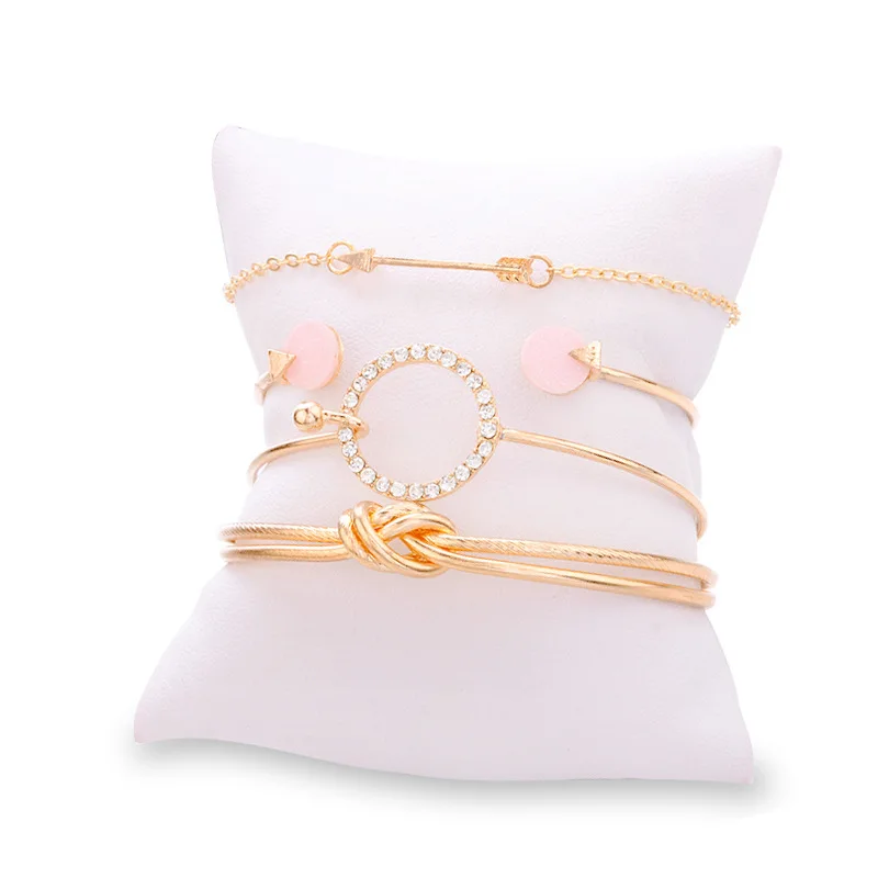 

4 Pcs New Fashion Women Gold Plated Round Arrow Knot Cuff Bracelet Set