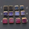 WT-E274 HOT sparkly multi color Natural druzy agate studs,24k real gold plated 10mm round druzy agate square studs