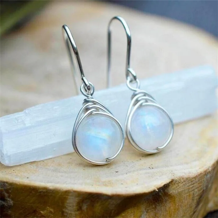 

Fashion Round Moonstone Silver Earrings For Women Long Dangle Earrings Luxury Earrings Fashion Jewelry