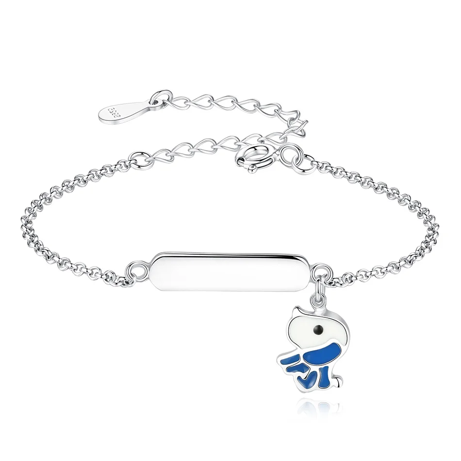

Real Kid Silver Jewelry Bracelet Puppy Dog Charm Bracelet with Custom Name for Children Engagement Jewelry, Sliver