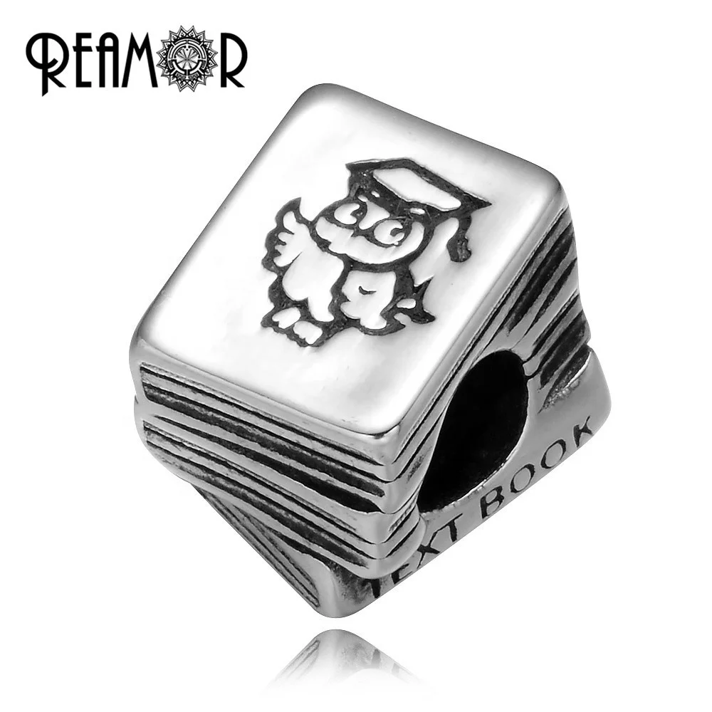 

REAMOR 316l Stainless Steel Cartoon Doctor Owl Head Book European Animal Beads Charm For Strand Bracelet Jewelry Making DIY