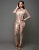 2016 women sexy evening elegant gold sequin rompers jumpsuits with long sleeve