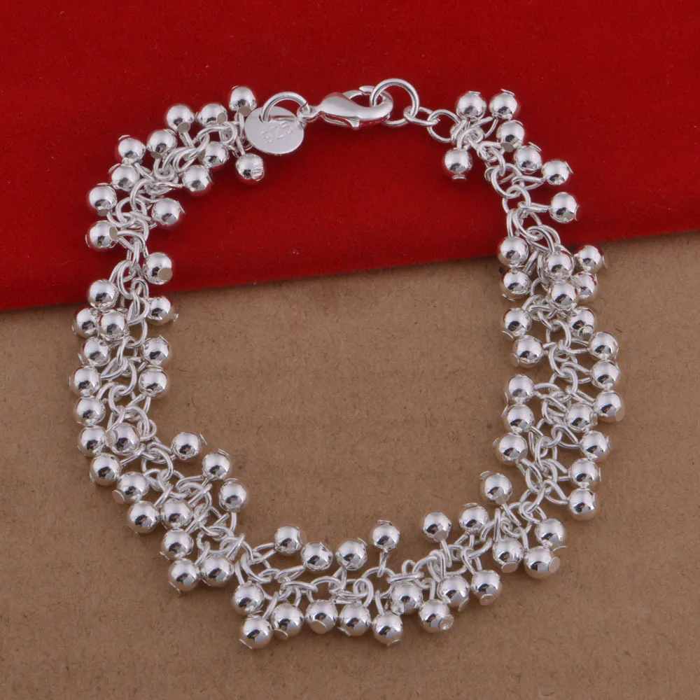 

Summer romantic beach Plated 925 Silver Bracelet Women's Stylish Glossy/Frosted Grape Bead Bracelet