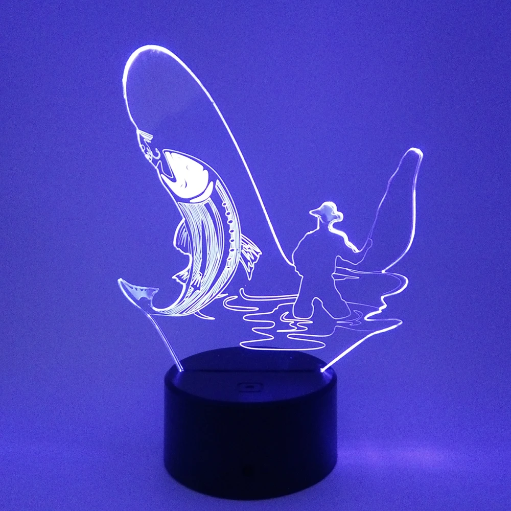 Hot Sale LED Night Light 3D Fishing Man Patterns Customizable RGB Touch Type LED Lamp Children Gifts