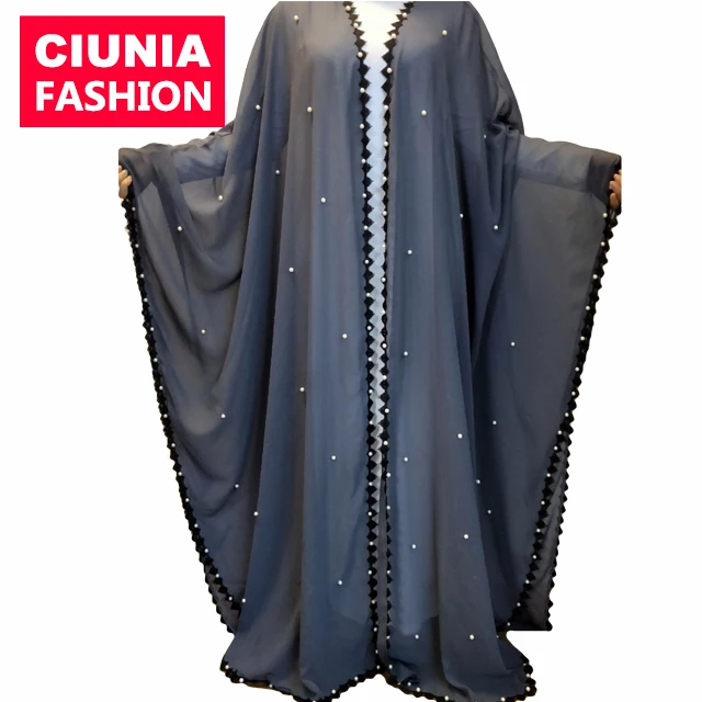 

1653# Abaya Dubai Size Muslim Dress Kimono Ramadan Kaftan Islamic Clothing Butterfly Style Bat Sleeve Pearl Robe Arabe Cardigan, As shown