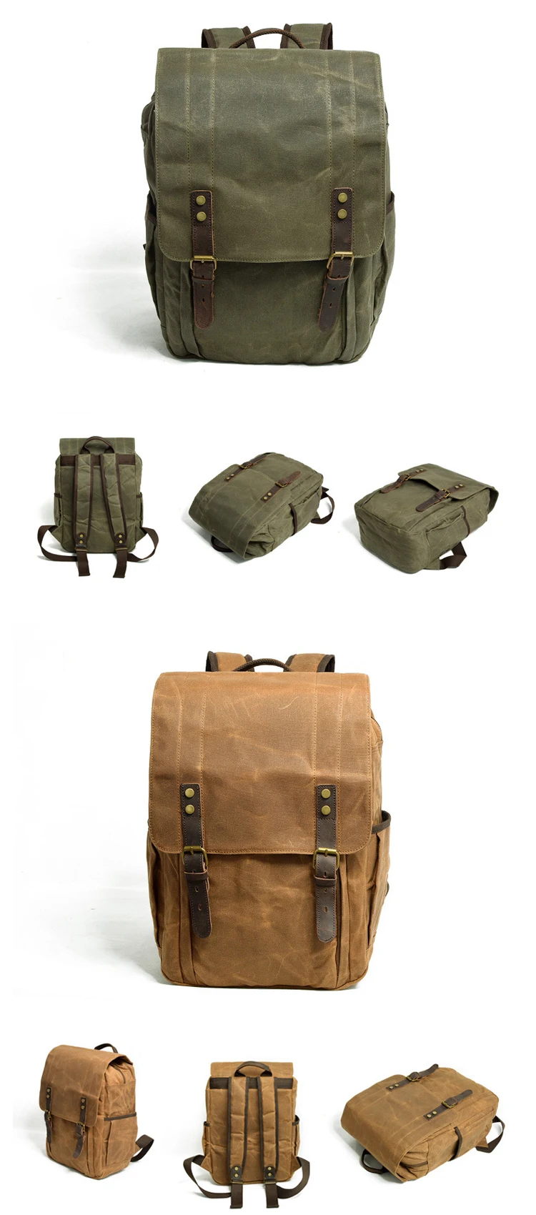 Latest trendy classical design waxed canvas water camera resistant satchel rucksack bagpack backpack bag unisex