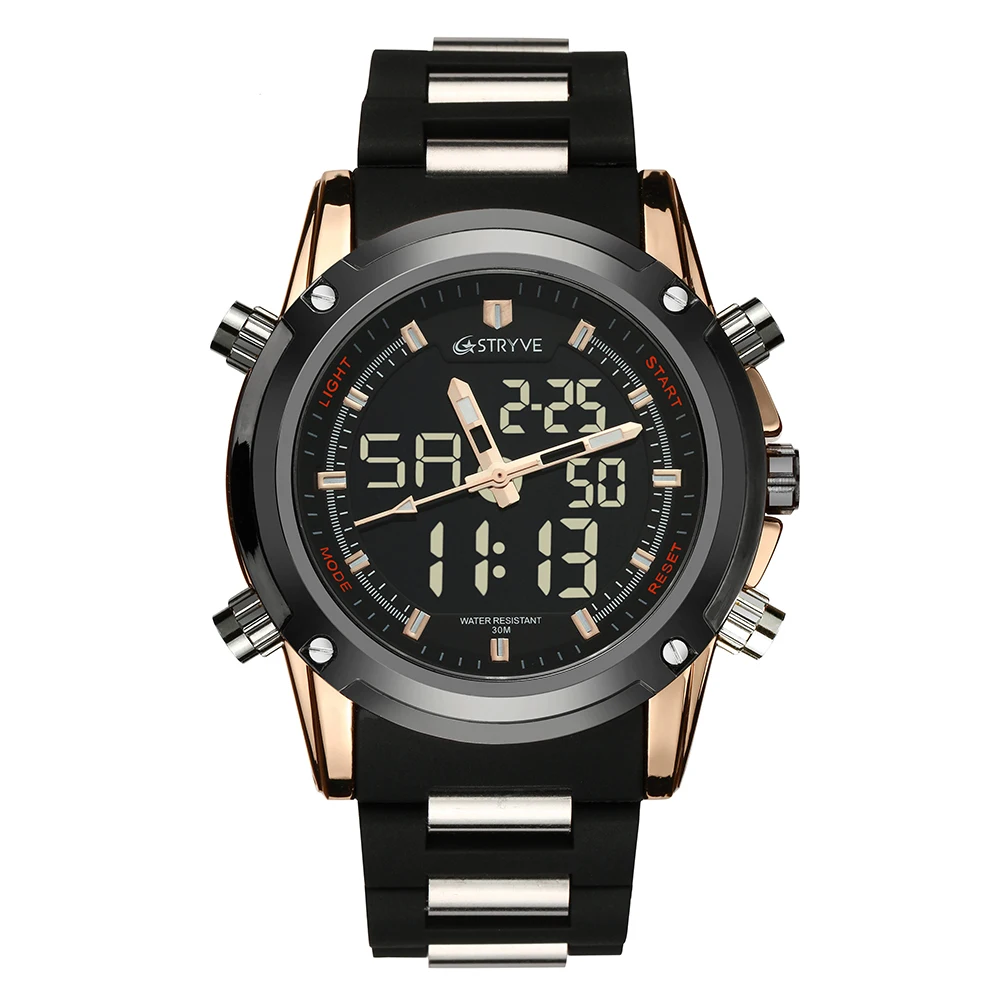 

STRYVE dual Top Luxury Brand Men Military Sports Watches Men's Quartz LED Hour Analog Clock Male Wrist Watch Relogio Masculino