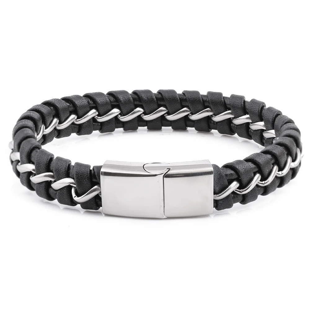 

Yiwu Leather Bracelet Factory Hand-made Braided Leather Bracelet Magnetic Buckle Bracelet For Men