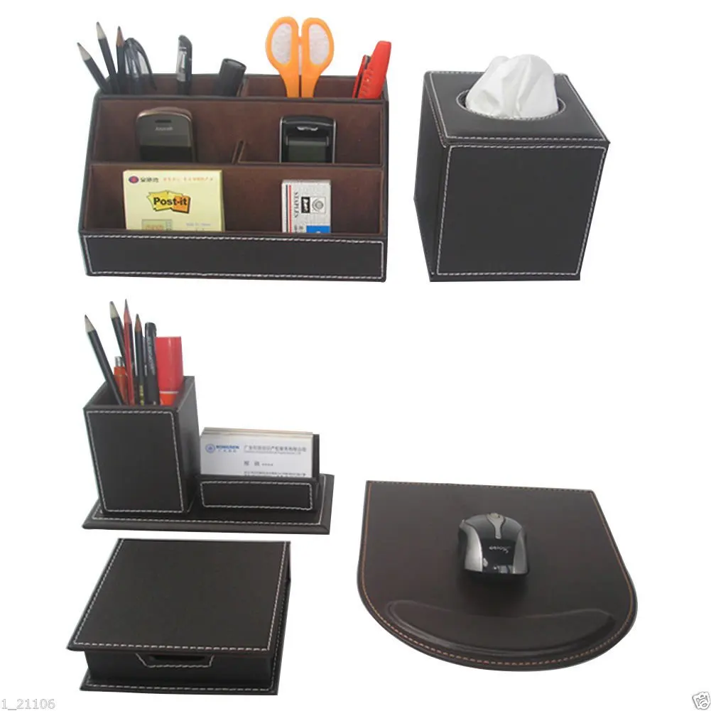 School Brown Desk Set Leather Items Office Desktop Stationery Set Buy