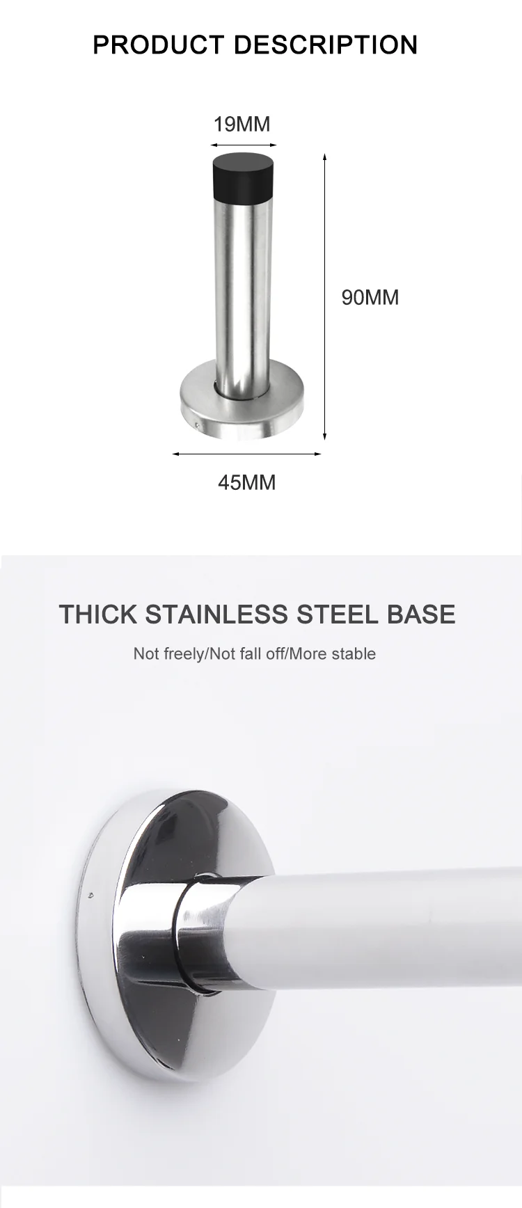 Wall Mounted Bathroom Glass Shower Stainless Steel Round Black Rubber