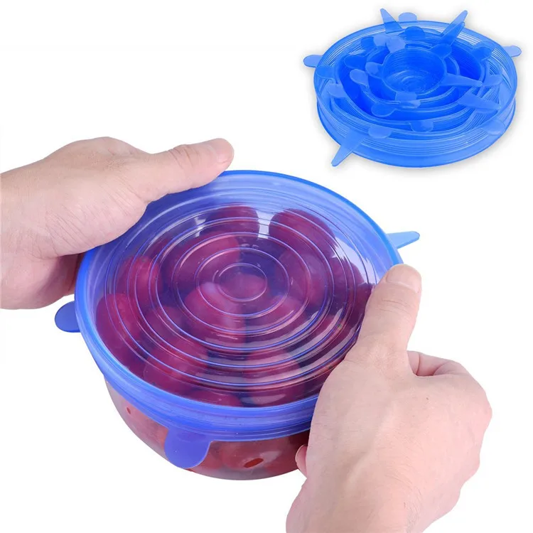 

6 Pack Reusable Durable and Expandable Silicone Stretch Lids cover to Keep Food Fresh, 6 different exist colour