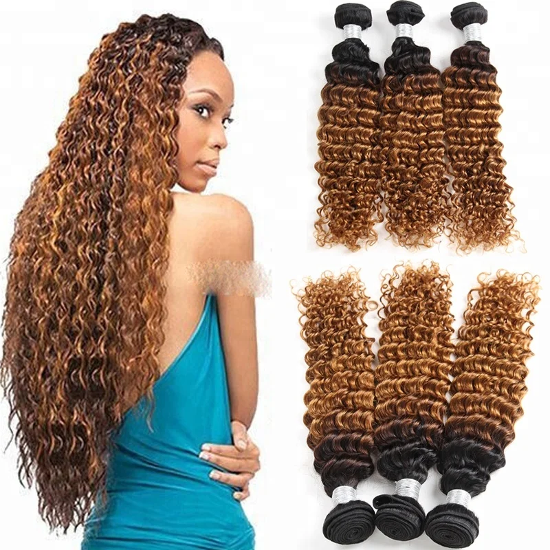 

Ms Mary Peruvian Deep Curly Virgin Hair Weave Bundles Ombre 1b 30 Remy Human Hair Extensions Two Tone 1/2/3 Bundles, 1b 4 30 loose wave