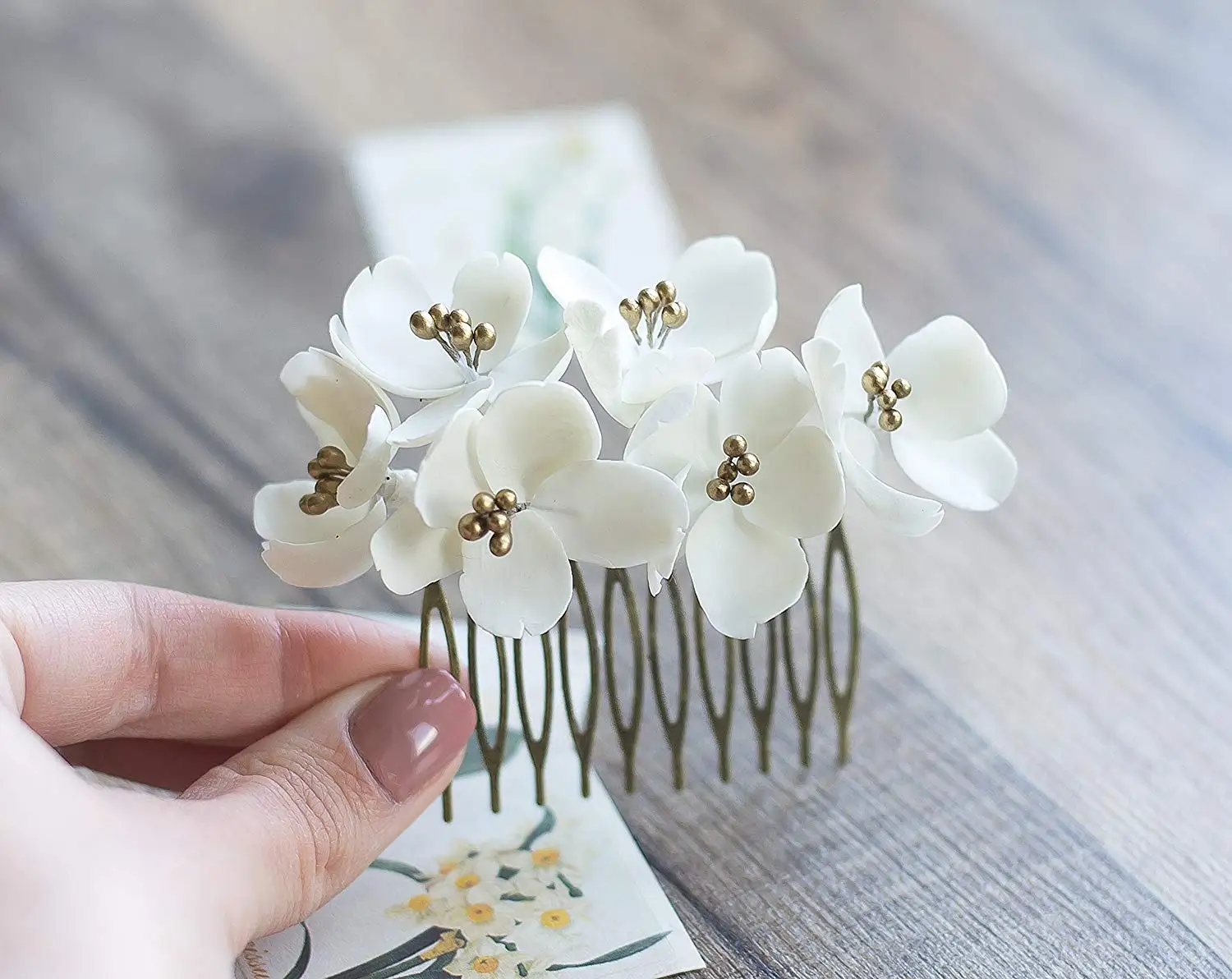 white flower hair clip