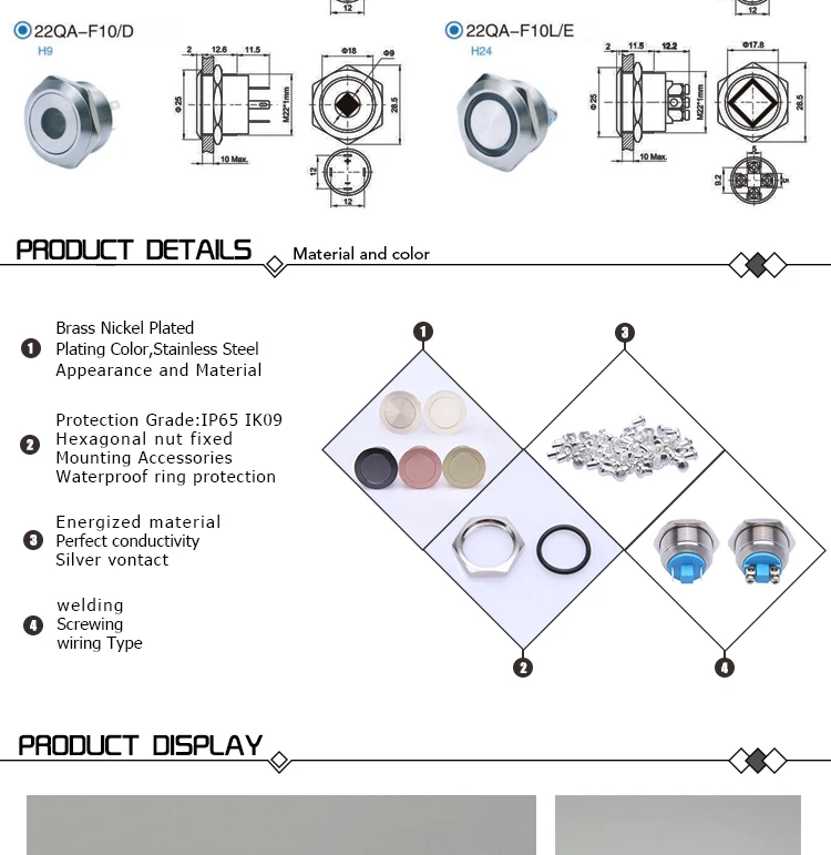 push button switch,momentary push button switch,metal push button switch,22mm push button switch,2 pin push button switch,220 volt push button switch,push switch with led,22mm led push button switch