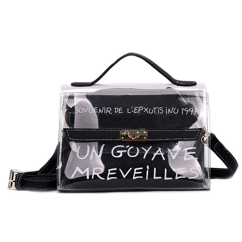 

Waterproof Clear Purse Shoulder Bag for Women Transparent PVC Handbag, Black