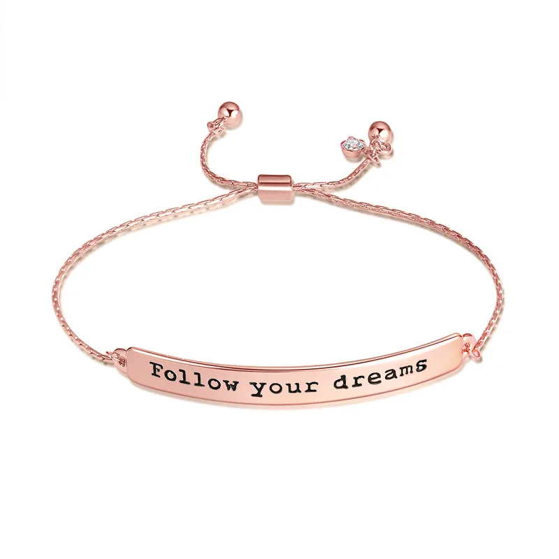 Rose Gold Metal Adjustable Snake Chain Bracelet with Custom Engraving Logo