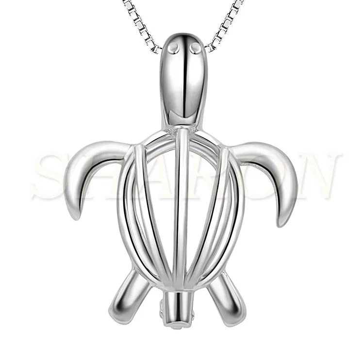 

Animal Earring Jewelry locket Sterling Silver Turtle Pearl Cage Pendant S925