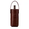 Vintage leather Champagne Carrier with handle classic genuine cowhide leather wine accessories custom luxury bottle holder bag