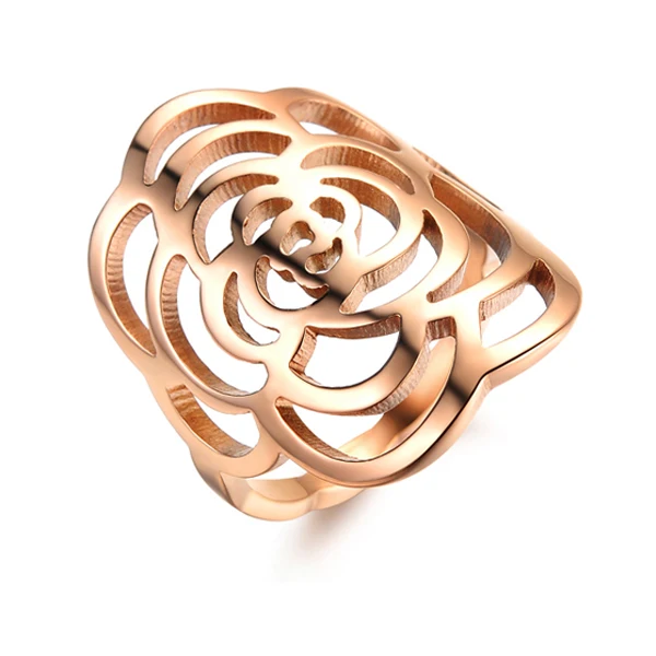 

Best Seller Stainless Steel Women's Rose Gold Camellia Engagement Ring Jewelry