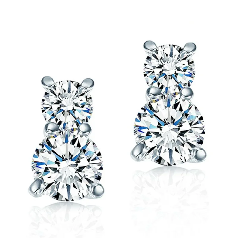 

Platinum plated Two CZ earrings free shipping AAA Cubic zirconia earrings, N/a