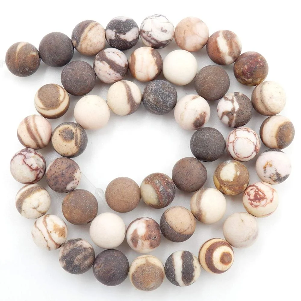 

Matte Frosted 8mm Australian Brown Zebra Jasper Round Gemstone Loose Beads 15.5"