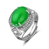 Malay green color jade ring big green gemstone silver ring designs for women