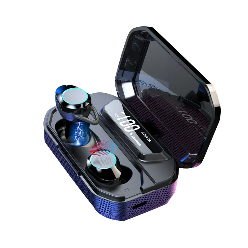 

2019 new tws 3300mAh battery bluetooth v5.0 earphone headphone earbus wireless with mobile phone charger tws headset auricular, Black