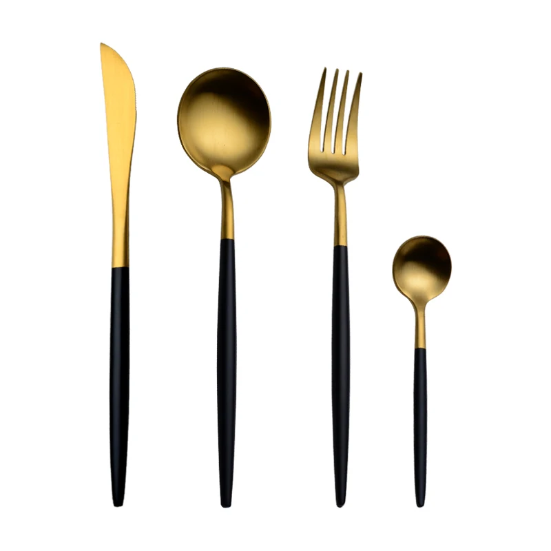 

Stainless Steel 304 matte Western food tableware, cutlery set with Gold plated Spoon Head, N/a