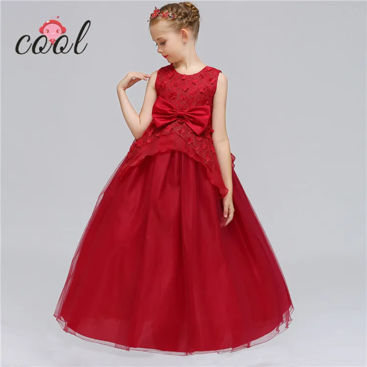 

Party dress for girls mesh material full length girl child dress kids dress long, Red;yellow;purple;green