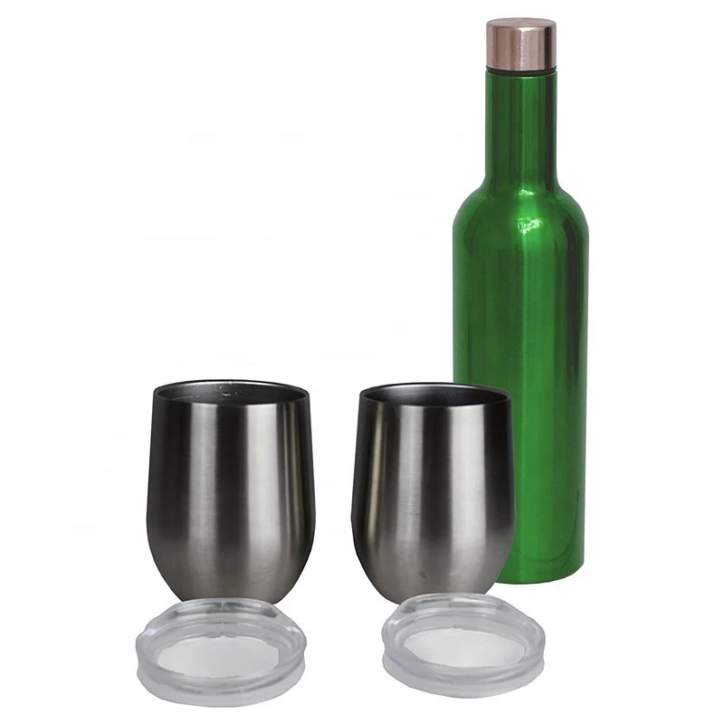 304 Stainless Steel Insulated Black Wine Bottle With Wine Glasses Set