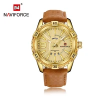 

NAVIFORCE relogio Mens Watches 9117L Male Auto Date Brown Leather Fashion Casual Quartz Watch Men Wristwatch Luminous Hands