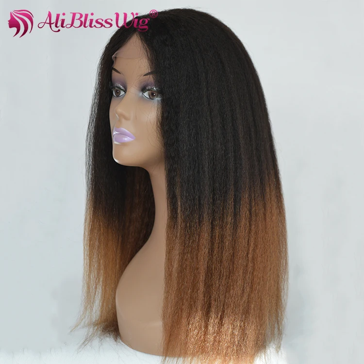 

Ali Bliss Wig Wholesale Free Shipping Natural Scalp Skin Part Wig Ombre Color Italian Yaki Human Hair Wigs for Black Women, N/a
