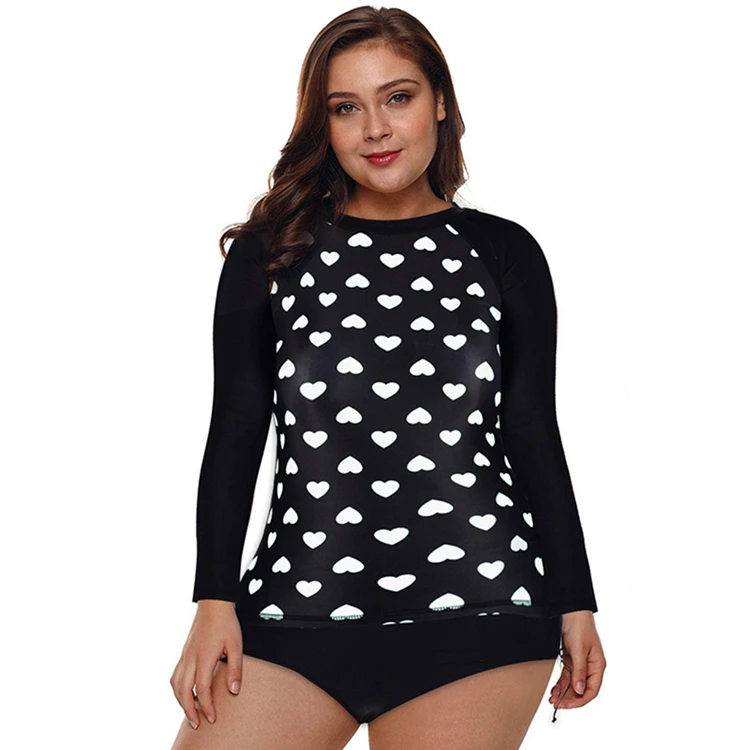 

Plus size wholesale heart shape one piece long sleeve swimwear