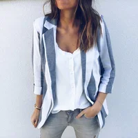 

Ladies Business Formal Blazer Wholesale Fashion Elegant Linen Short Jacket Coat Office Striped Lady Basic Women Dress Blazers