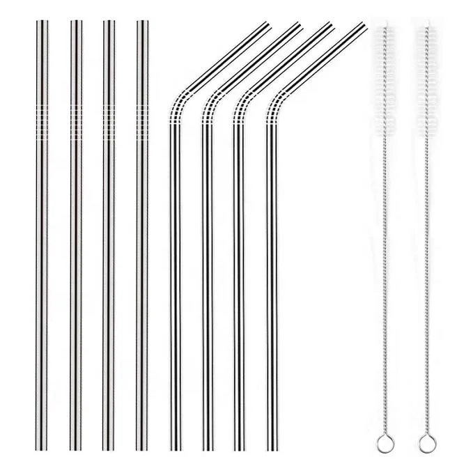 

Set of 8 Stainless Steel Metal Straws Ultra Long 10.5 Inch Reusable Straws For 30oz Tumblers Drinking Straws, Silver