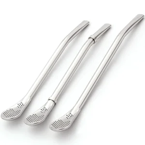 Image of 2020 new arrivals metal drinking straws spoon 18/8 stainless steel coffee straws coffee with filter spoon