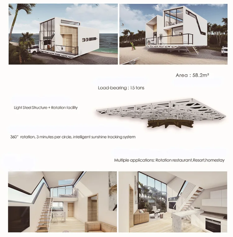 Light Steel Structure 360 Degree Rotation intelligent sunshine tracking system Holiday House Prefabricated luxury villa