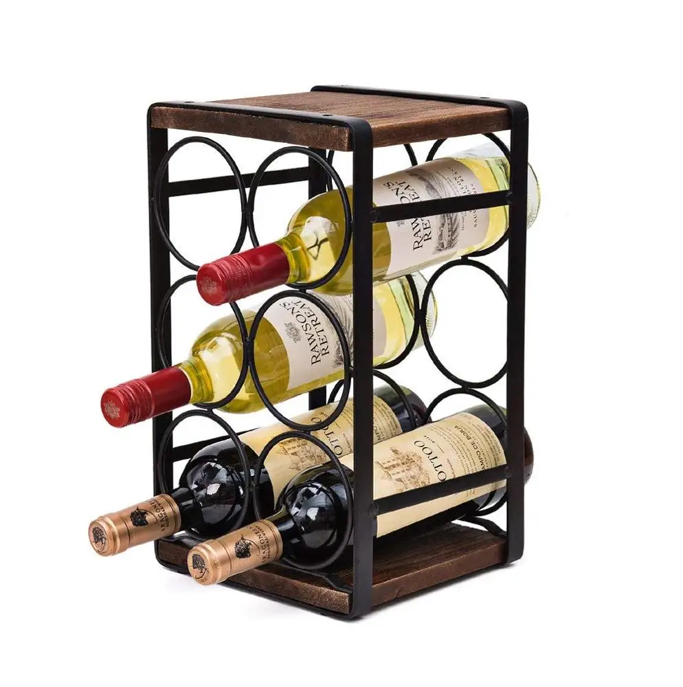 

6 Bottles No Need Assembly Rustic Wood Wine Rack Metal for Wine Storage, Customized