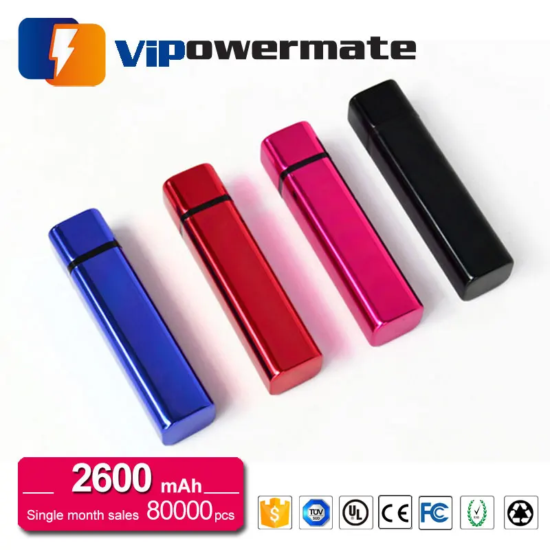 Wholesale promotional slim universal portable lipstick power bank 2000mah, 2200mah, 2600mah